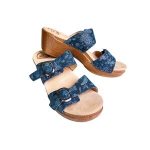 Dansko Sophie 9841732200 Sandal Women 9.5 Blue Leather SlipOn Double Strap Slide
